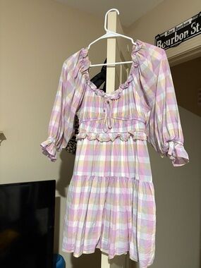 entro Pastel Plaid Midi Dress in Pink, Cream, Yellow